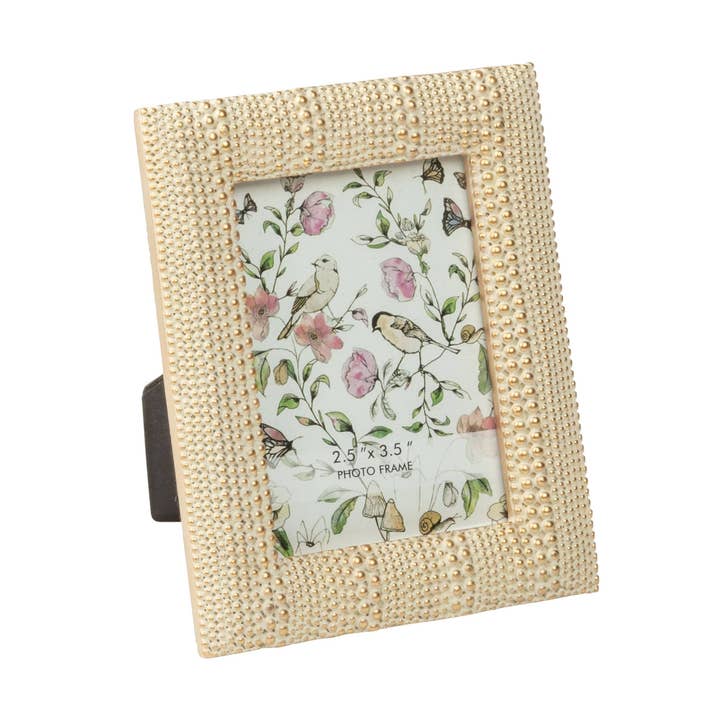 A00700: Multi size bead ptrn rsn frm,gld,wht,fit 2.5x3.5in for wholesale by Silver Tree Home & Holiday