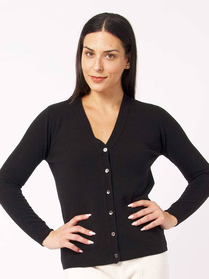 V-Neck Lambswool Cardigan for wholesale by Achega Knitwear