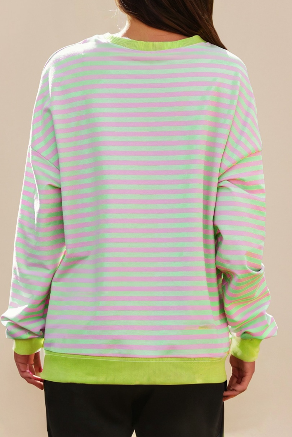 LA Society - Vente Sweat-shirt – femme - Sweat-shirt à rayures contrastées avec point croisé et épaules tombantes7