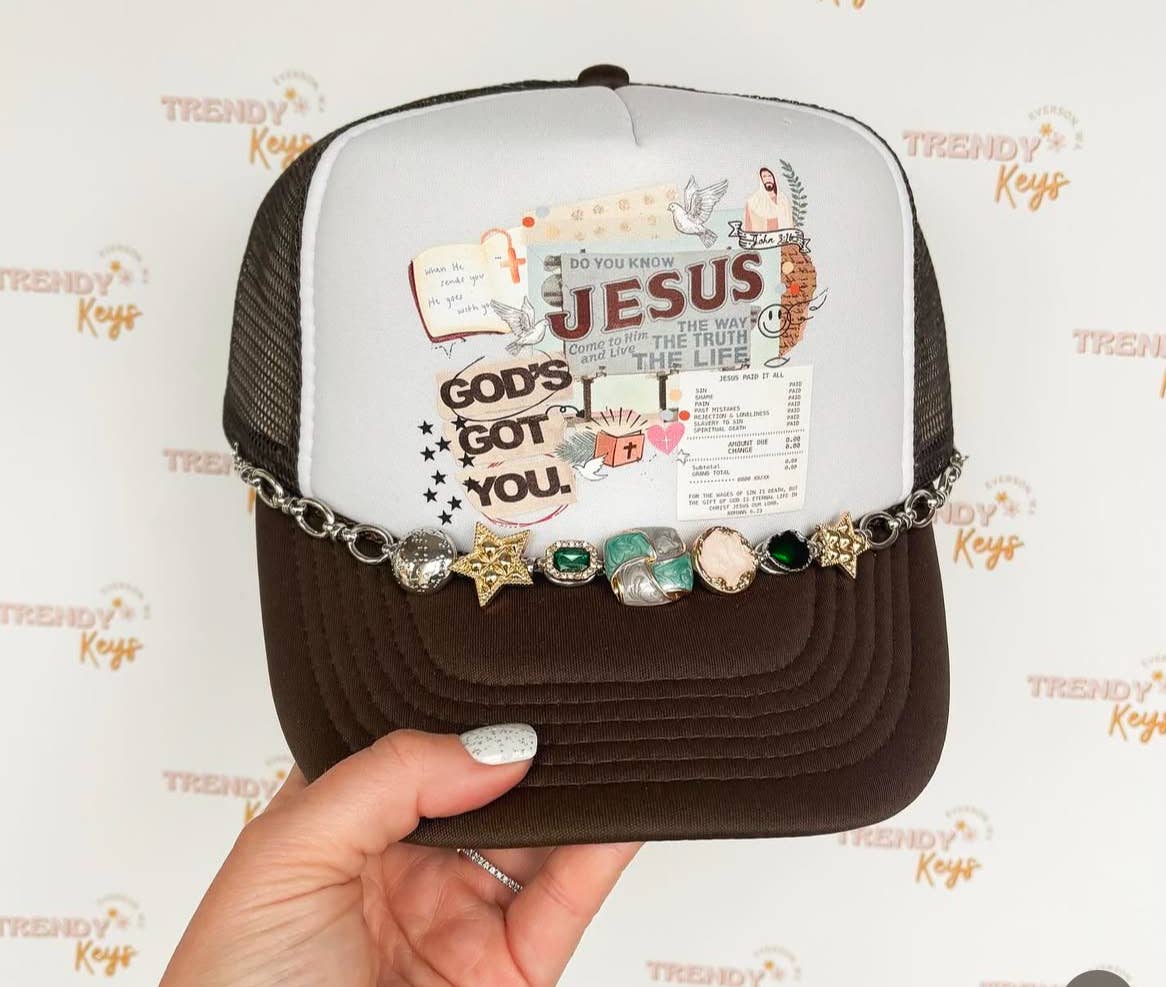 TrendyKeys - Wholesale Trucker Hat - Women's - "God's Got You" Graphic Trucker Hat