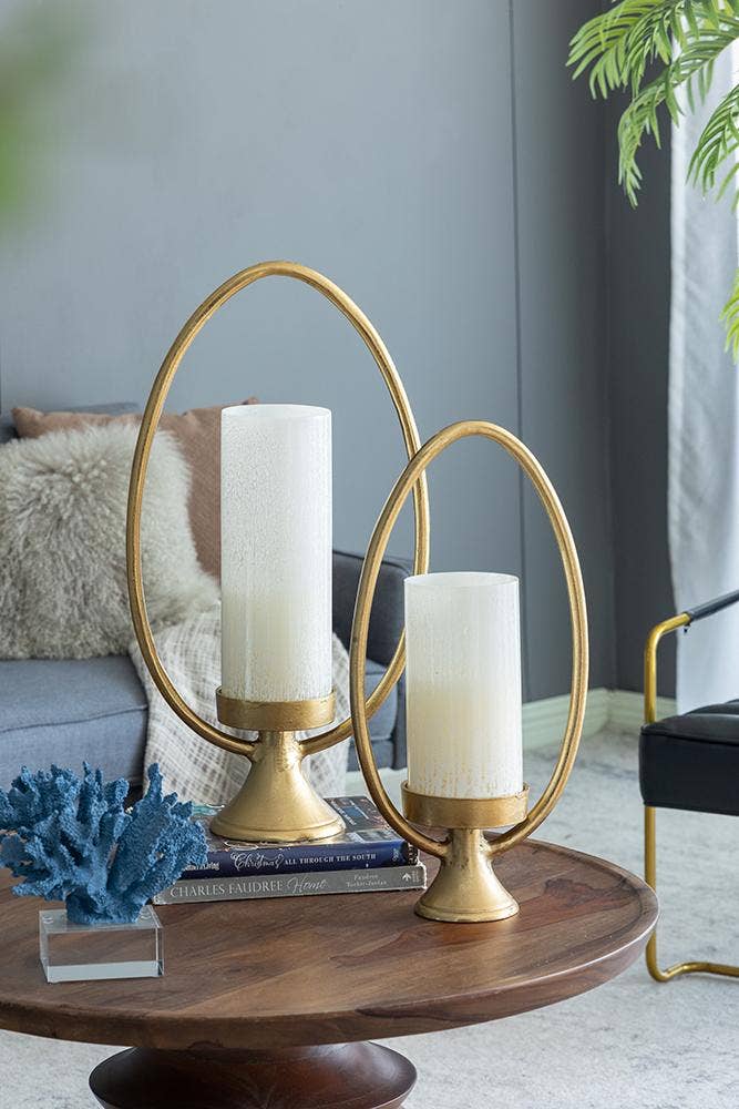 A&B Home Group Inc. - Wholesale Candle Holder - S/2 Oval Halo Hurricane Candleholders - Gold8
