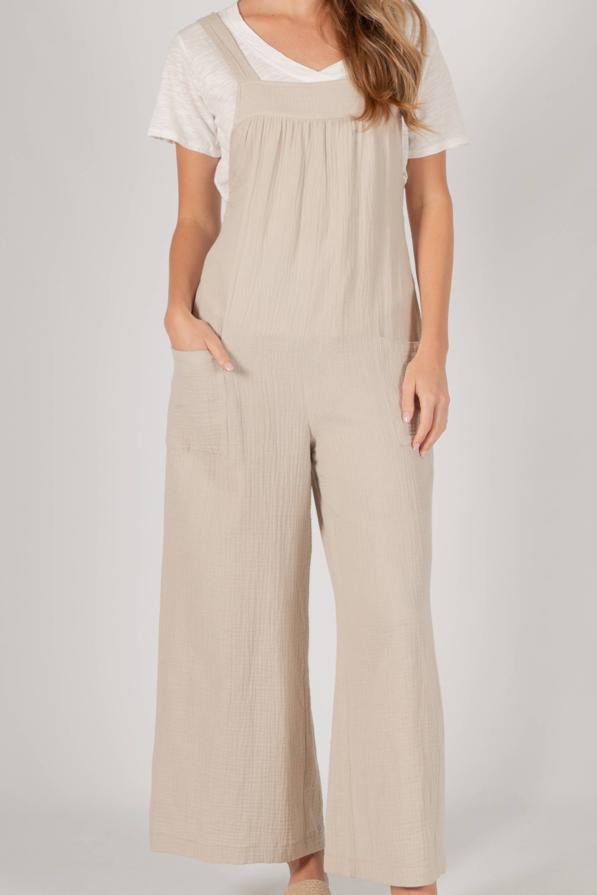Sand Slubbed Gauze Wide Leg Overalls for wholesale on Faire3