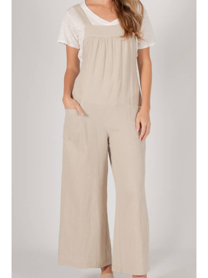 Sand Slubbed Gauze Wide Leg Overalls for wholesale on Faire3
