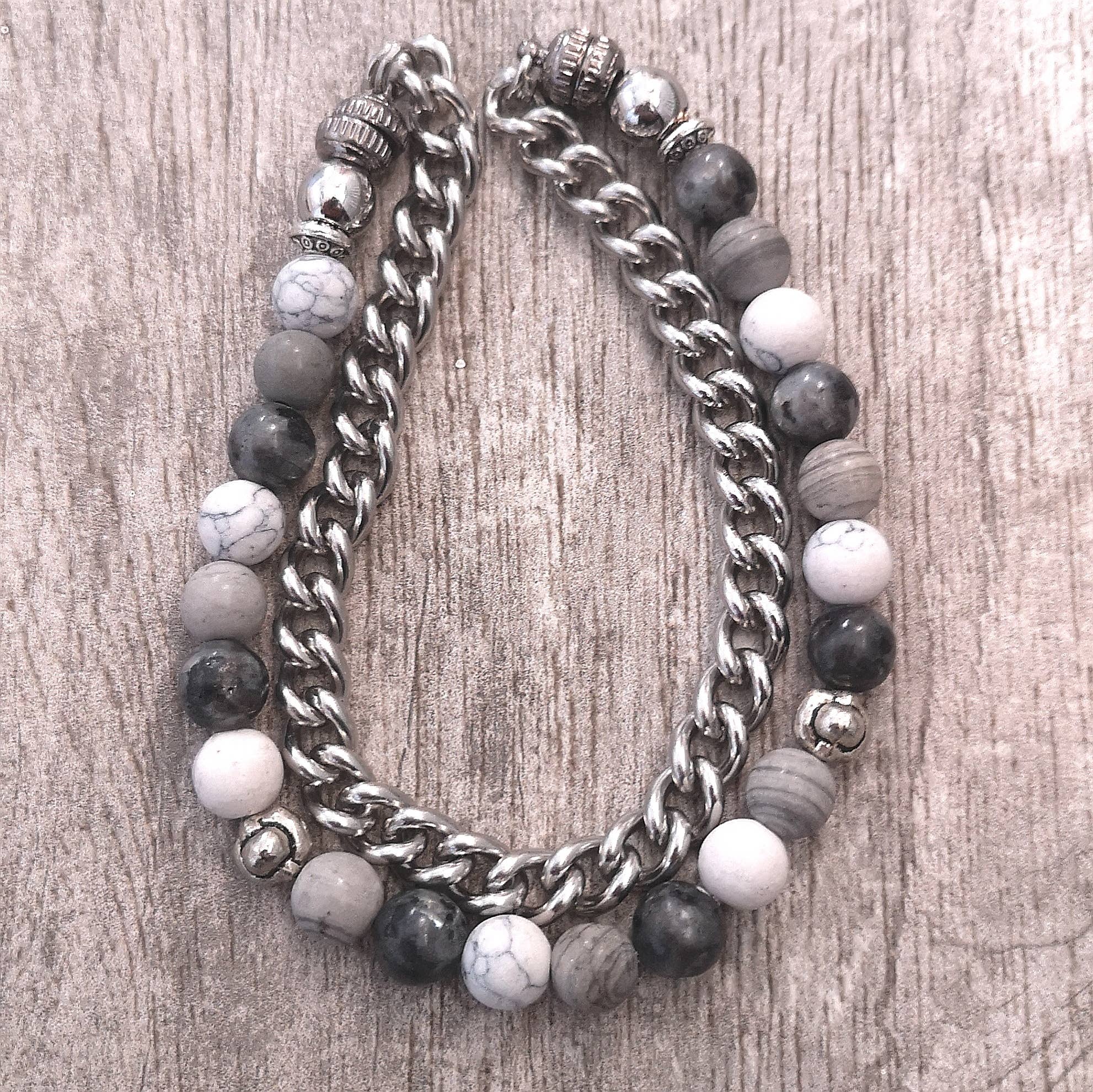 Unique Brand – Engroshandel Smykkesæt – Dobbelt rund armbånd eller halskæde i sten og stål8