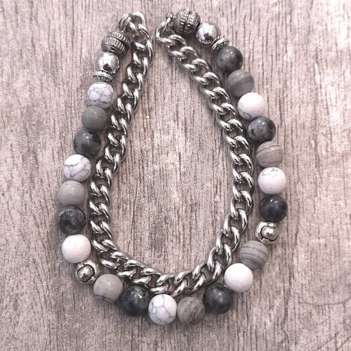 Unique Brand – Engroshandel Smykkesæt – Dobbelt rund armbånd eller halskæde i sten og stål8