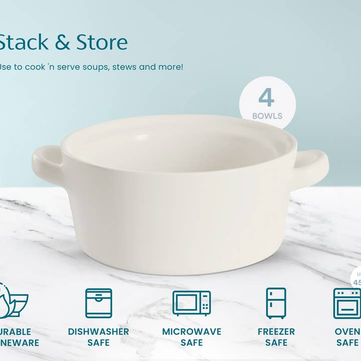Kook - Wholesale Bowl - Kook Ceramic Stackable Soup Bowls, 23.6 oz, Set of 4