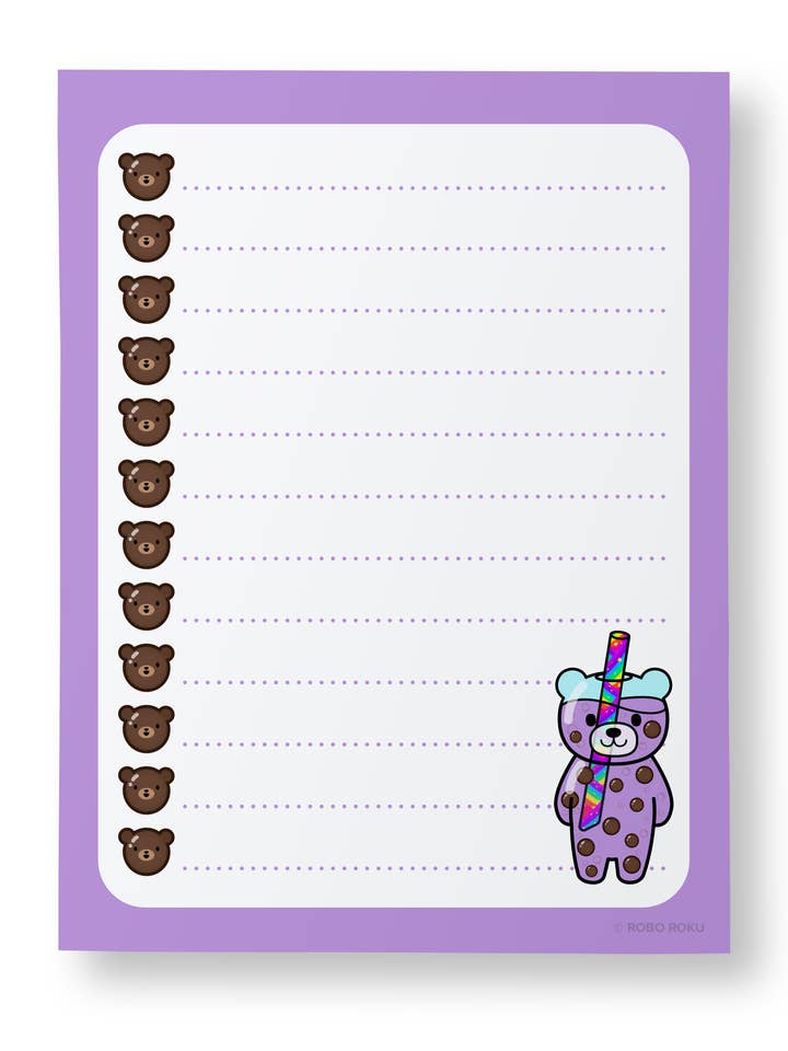 Boba Bae Bears - Taro Milk Tea - A2 Memo Pad for wholesale by Robo Roku