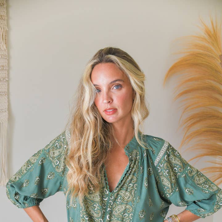 VIRIDIAN PRINT MONTIE BLOUSE for wholesale by Jaase