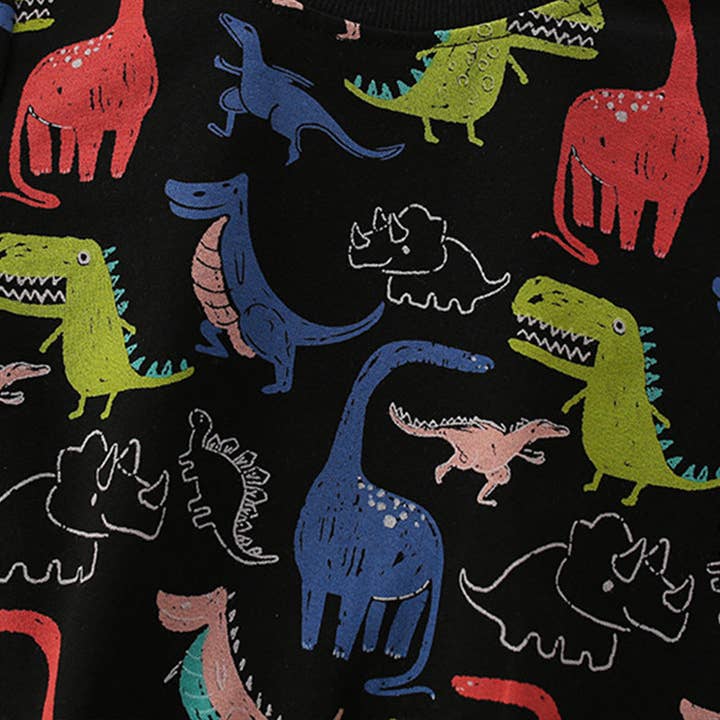 Sort Baby Boy Overalt Dinosaur Print Mønster Western Style Hoodi for engroshandel på Faire