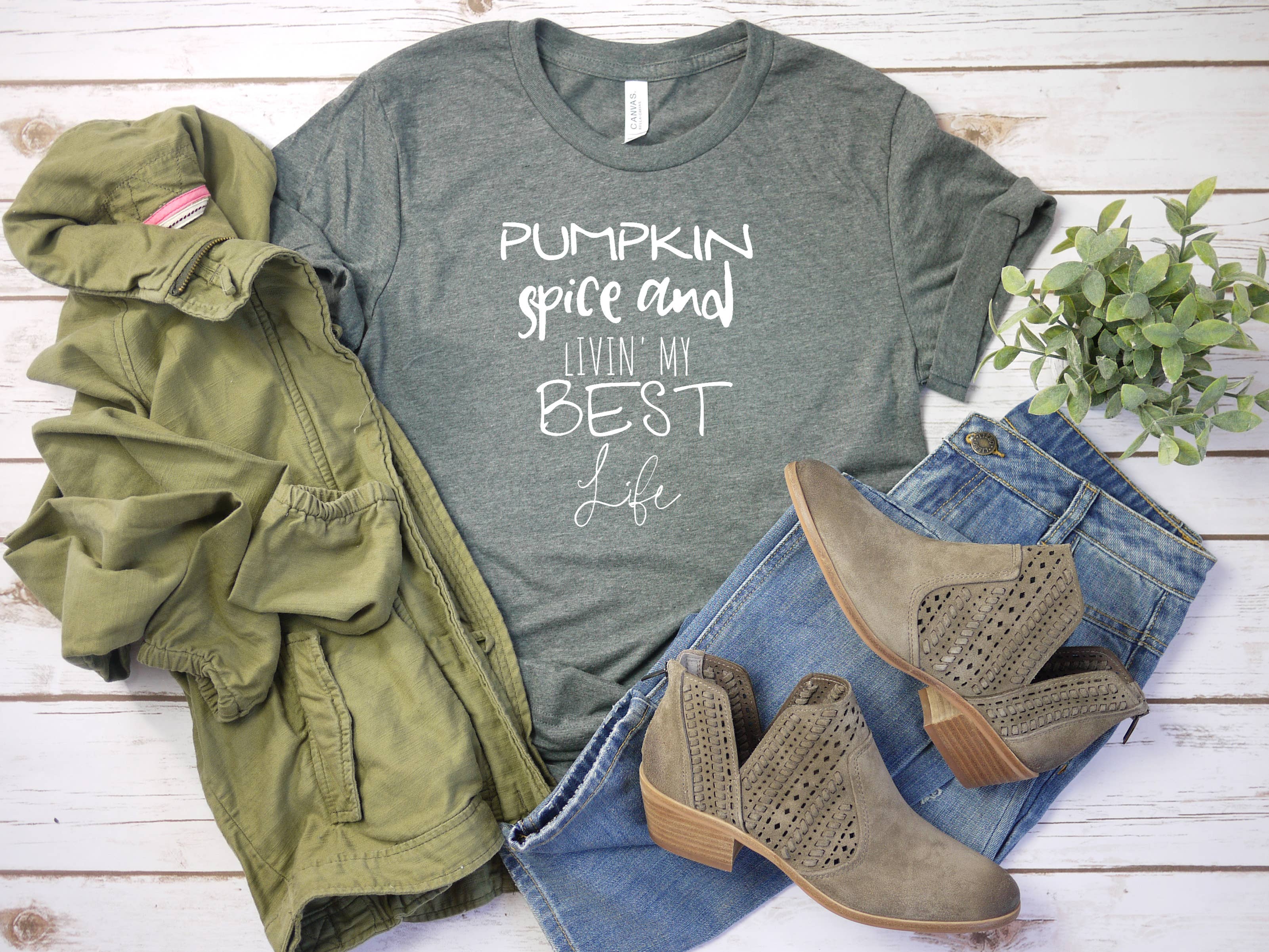 My Bella Vida Inc. - Wholesale T-Shirt (Graphic) - Unisex - Pumpkin Spice & Living my Best Life, Fall Shirt Autumn Shirt3