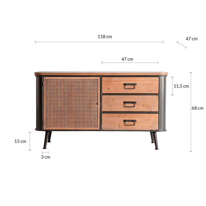 Kodu - Wholesale Sideboard - Tirkane Buffet, Made of Iron, In Natural Color, 119X47X68Cm4