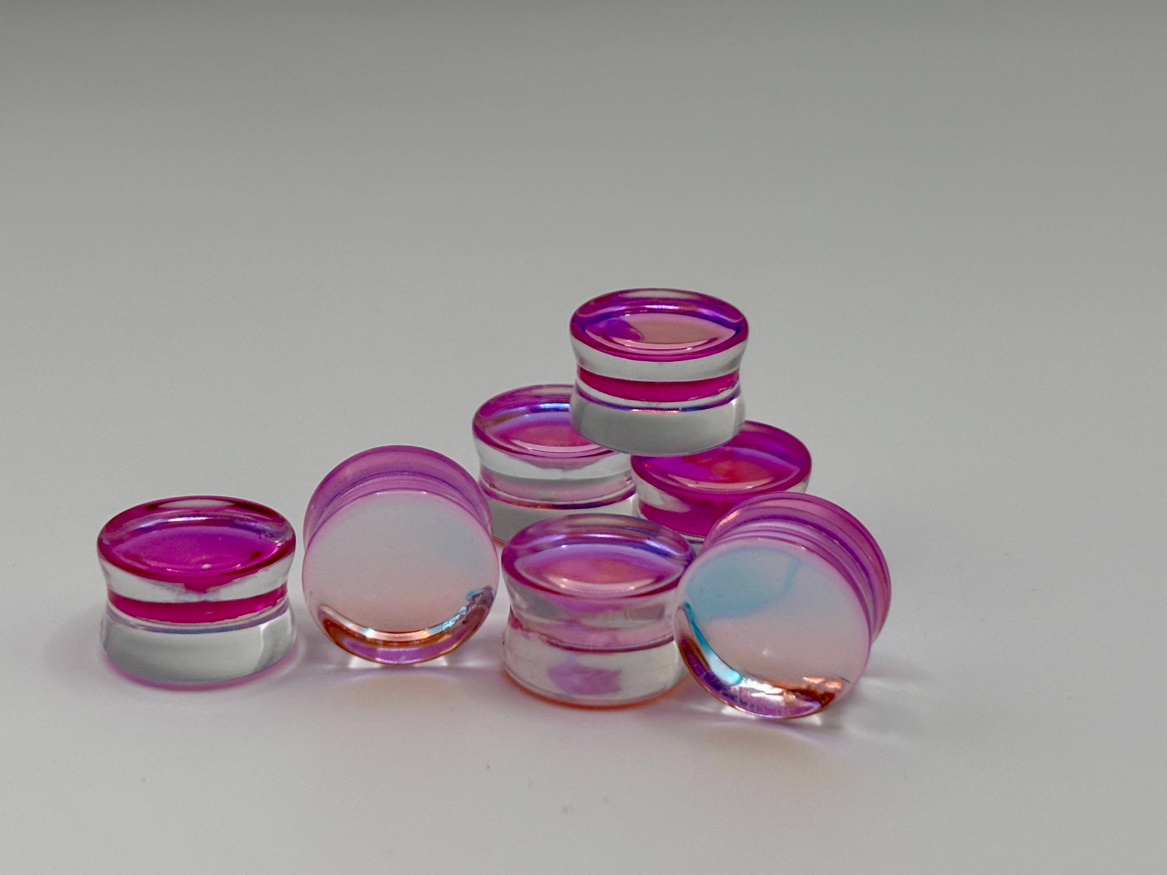 EC Plugs and Gems - Vente Écarteurs - Paire de plugs évasés en verre rose 6mm-32mm1