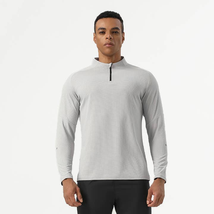 Men's Half-Zip Stand Collar Long Sleeve T-Shirt for wholesale by Sodalemon
