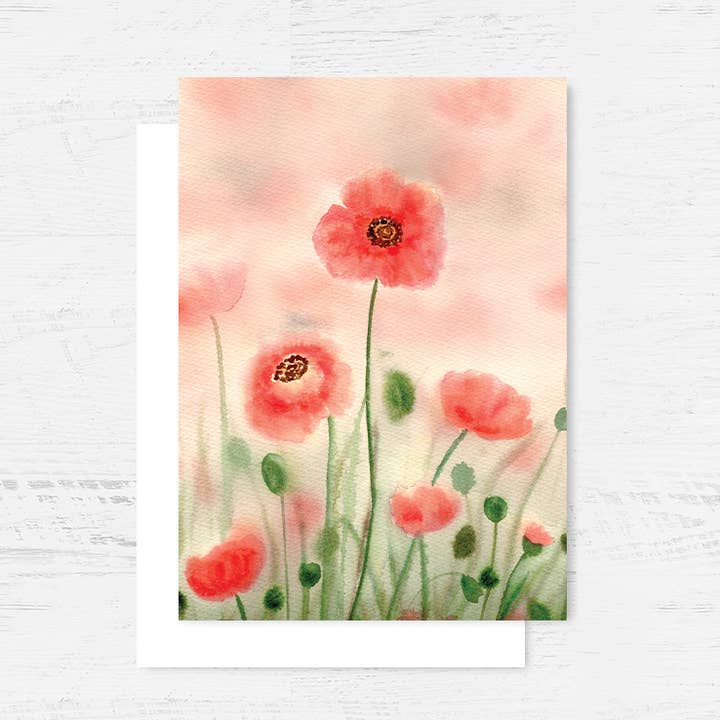 Carte de vœux Dreamy Poppy Fields pour la vente par Breezy Bird Studio