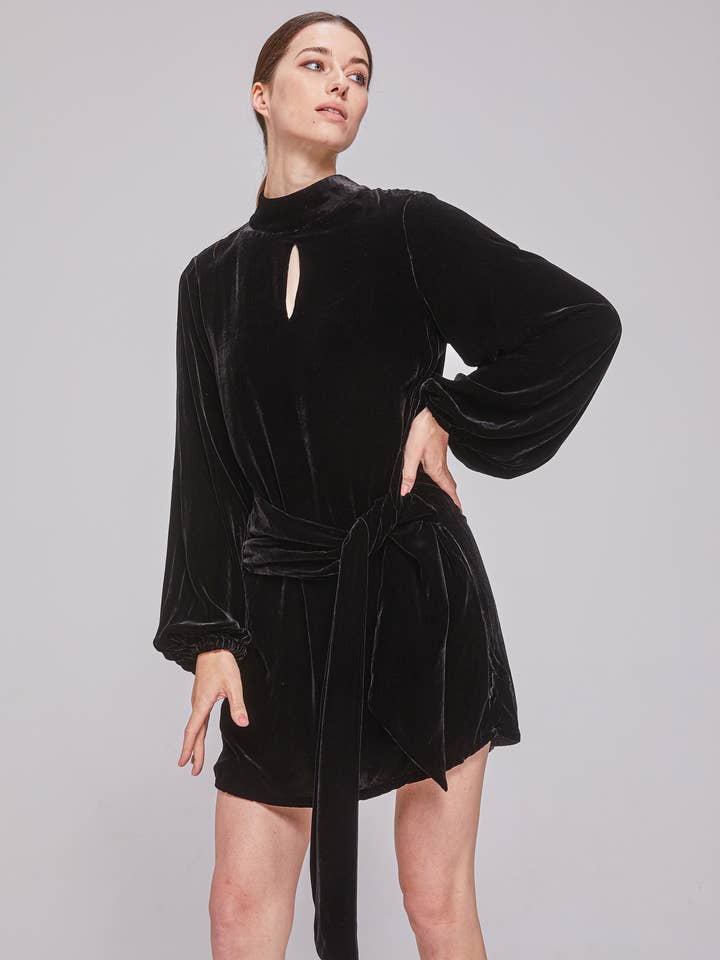 Wanda Velvet Mini Dress - Black for wholesale by THE 28TH ROSE