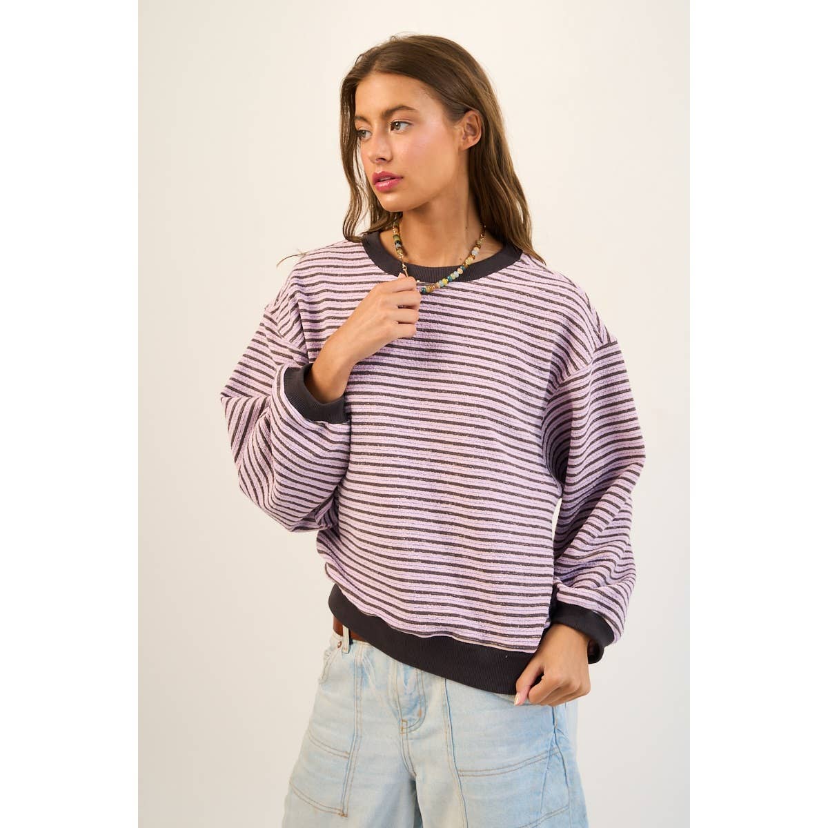 The GREii - Wholesale Sweatshirt - Women's - Relaxed Striped Pullover5