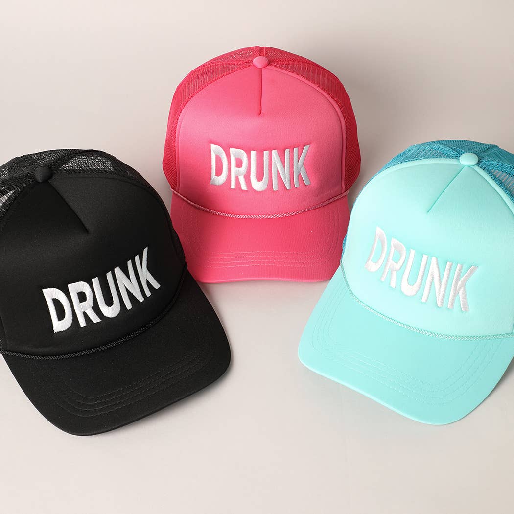 Fashion City - Vente Casquette de camionneur – femme - Casquette de camionneur à dos en maille brodée DRUNK1