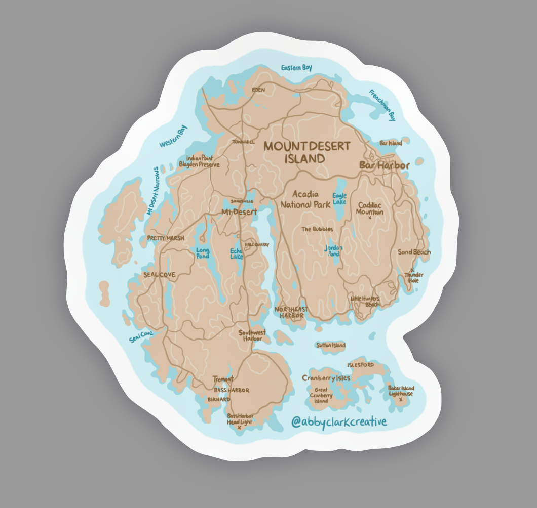 Abby Clark Creative - Wholesale Sticker - Mount Desert Island Acadia Maine Map Sticker1
