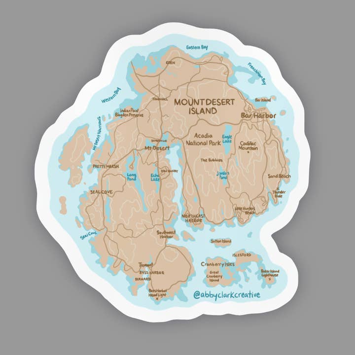 Abby Clark Creative - Wholesale Sticker - Mount Desert Island Acadia Maine Map Sticker1