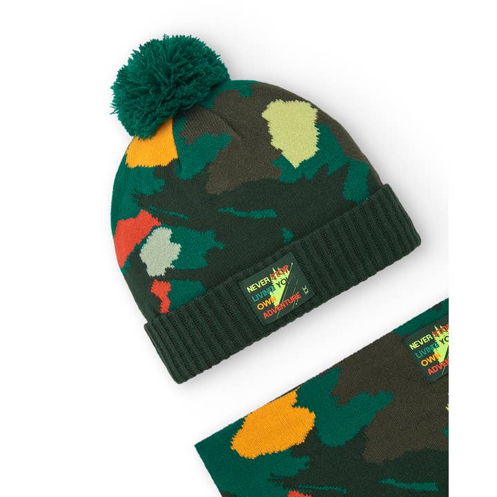 tuc tuc - Venta al por mayor Gorro de lana - Niños - Set de gorro y braga para niño en verde estampado de camu
