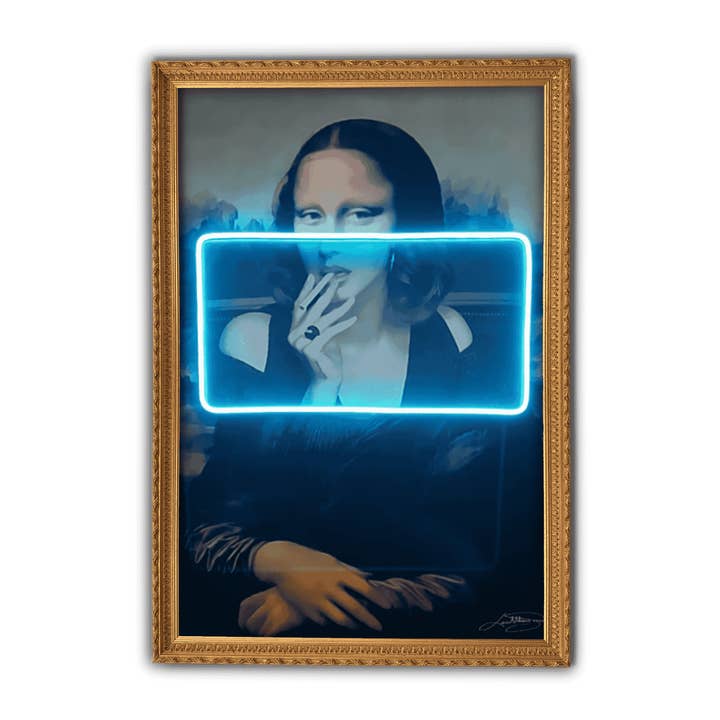 Blue Gioconda Smoking | LED Wall Art for wholesale on Faire