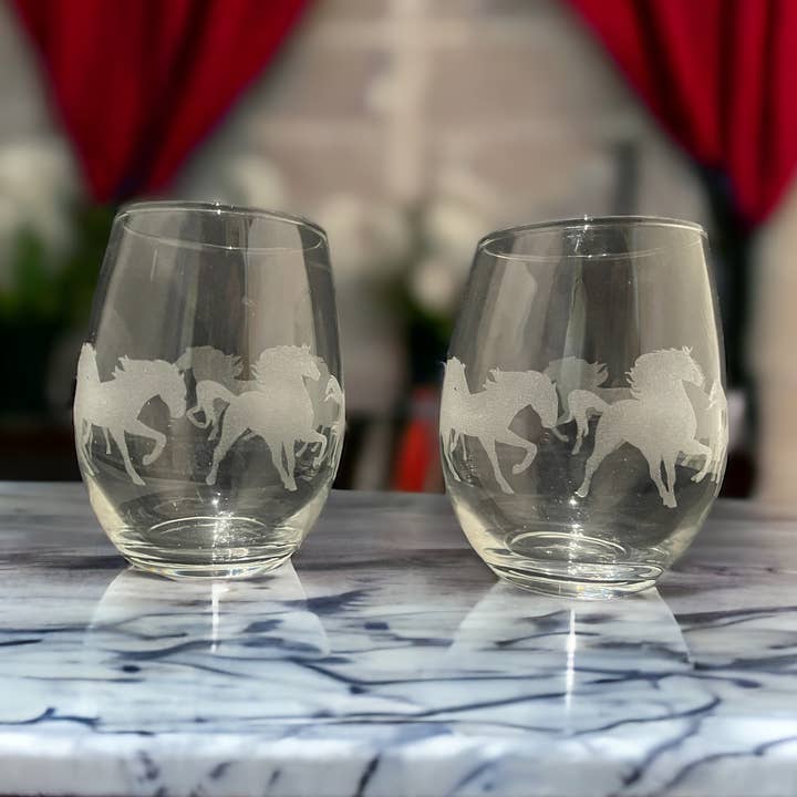The Krafty Equestrian - Wholesale Wine Glass - Etched glassware with Horse Herd design, wine or rocks 0