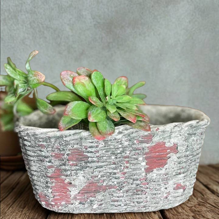 Grand récipient ovale en béton avec motif panier pour la vente par Vagabond Vintage