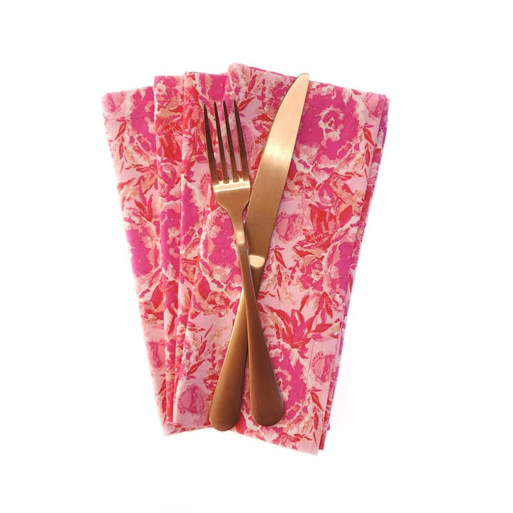 90 West Linen Co. - Wholesale Dinner & Cloth Napkin - Maximalist Pink Floral Cloth Napkins, Set of 47