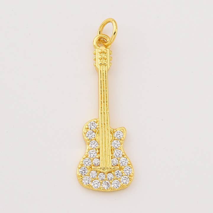 Gold Filled Guitar Charm Music Pendant DIY Jewelry CP2287 for wholesale by Beads Creation