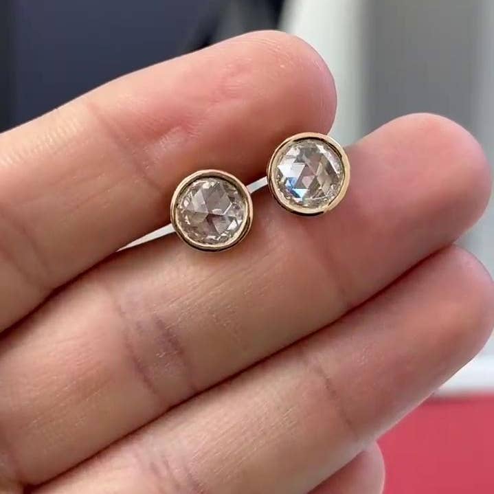 Rose cut Bezel Stud Earrings | IGI Certified for wholesale by Nova Jewels LA