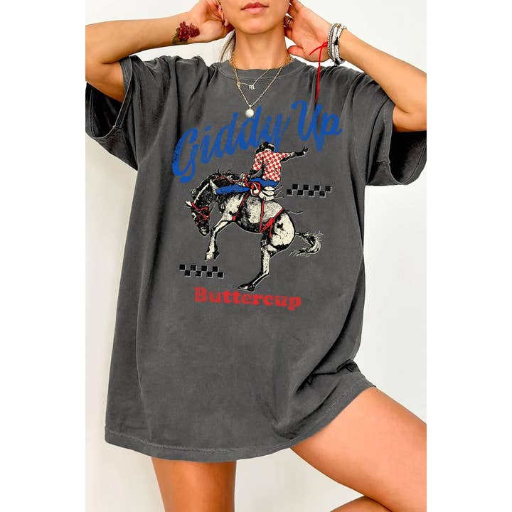 HRTandLUV - Wholesale T-Shirt (Graphic) - Women's - GIDDY UP BUTTERCUP OVERSIZED MINERAL GRAPHIC TEE