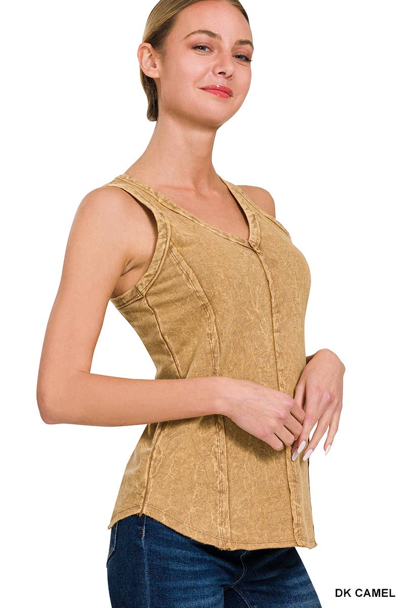 42POPS - Wholesale Tank Top - Women's - `.FRENCH TERRY CRINKLE WASHED RAW EDGE V-NECK SLEEVEL12