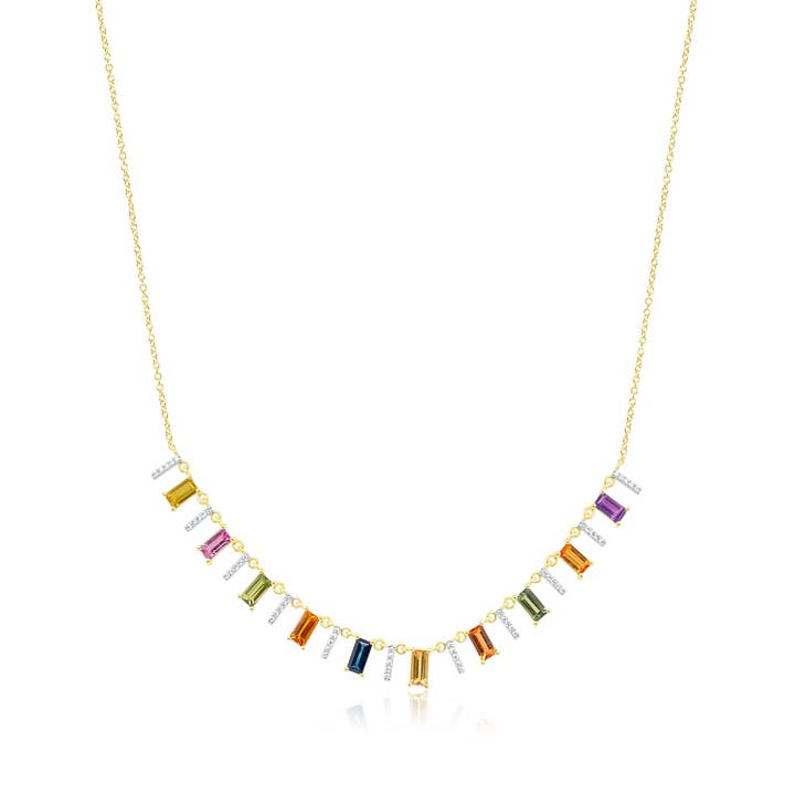 Yellow Gold Multi Sapphire and Diamond Necklace for wholesale by Meira T