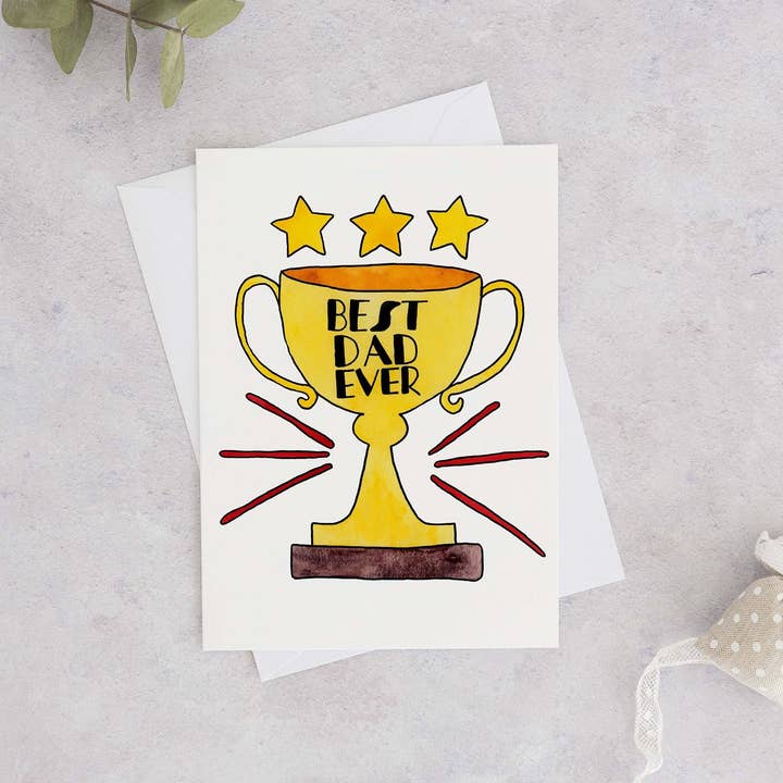 Wild Juniper Art Studio – wholesale Father’s Day card – Best Dad Ever Trophy Father's Day Card, Best Dad Ever Watercolour Card, Hand painted Father's Day Card, Father's Day Gift, Best Dad Ever