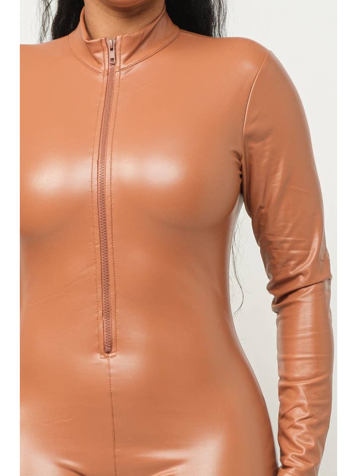 Boswell - Wholesale Jumpsuit - Women's - Zipper Front PU Jumpsuit