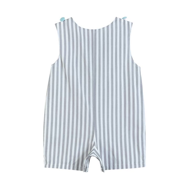 Lil Cactus - Wholesale Overalls - Baby - Gray Striped Easter Egg Truck Shortalls1
