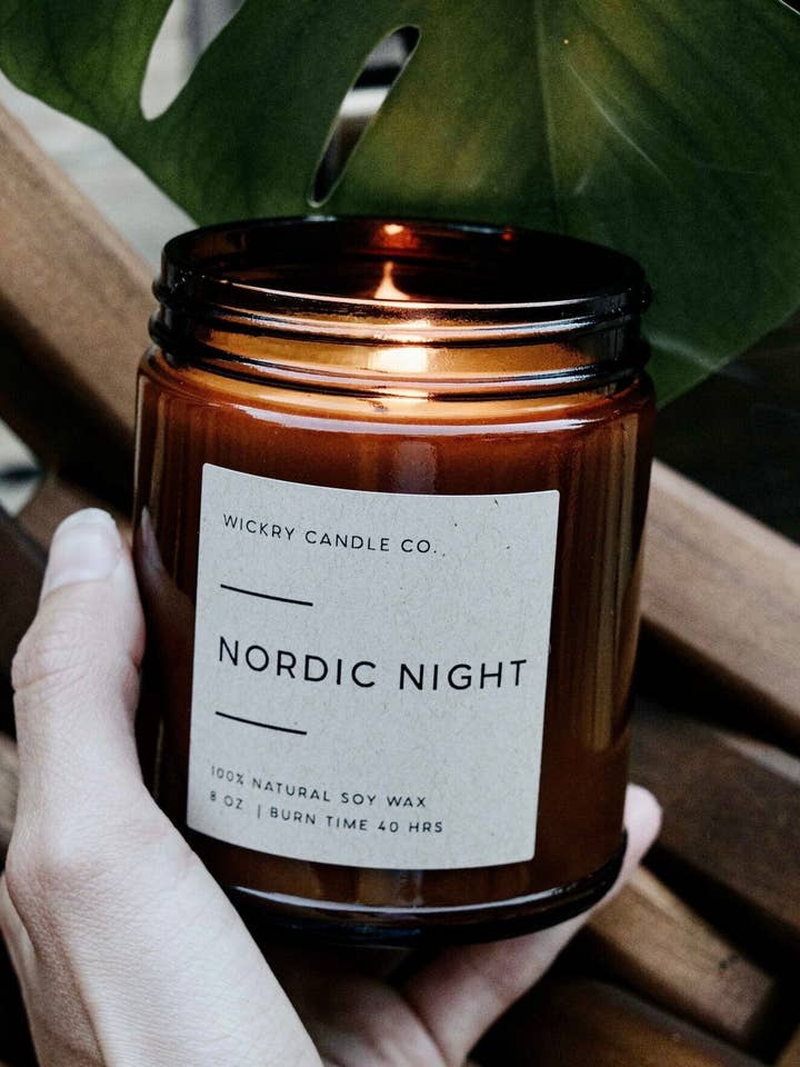 Nordic Night Soy 8 oz Jar Candle - Winter Pine Holiday for wholesale by Wickry Candle Co.