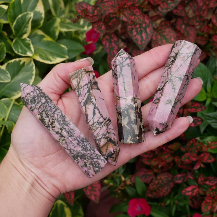 Rhodonite Crystal Towers - 1/2 Pound for wholesale by The Healing Sanctuary