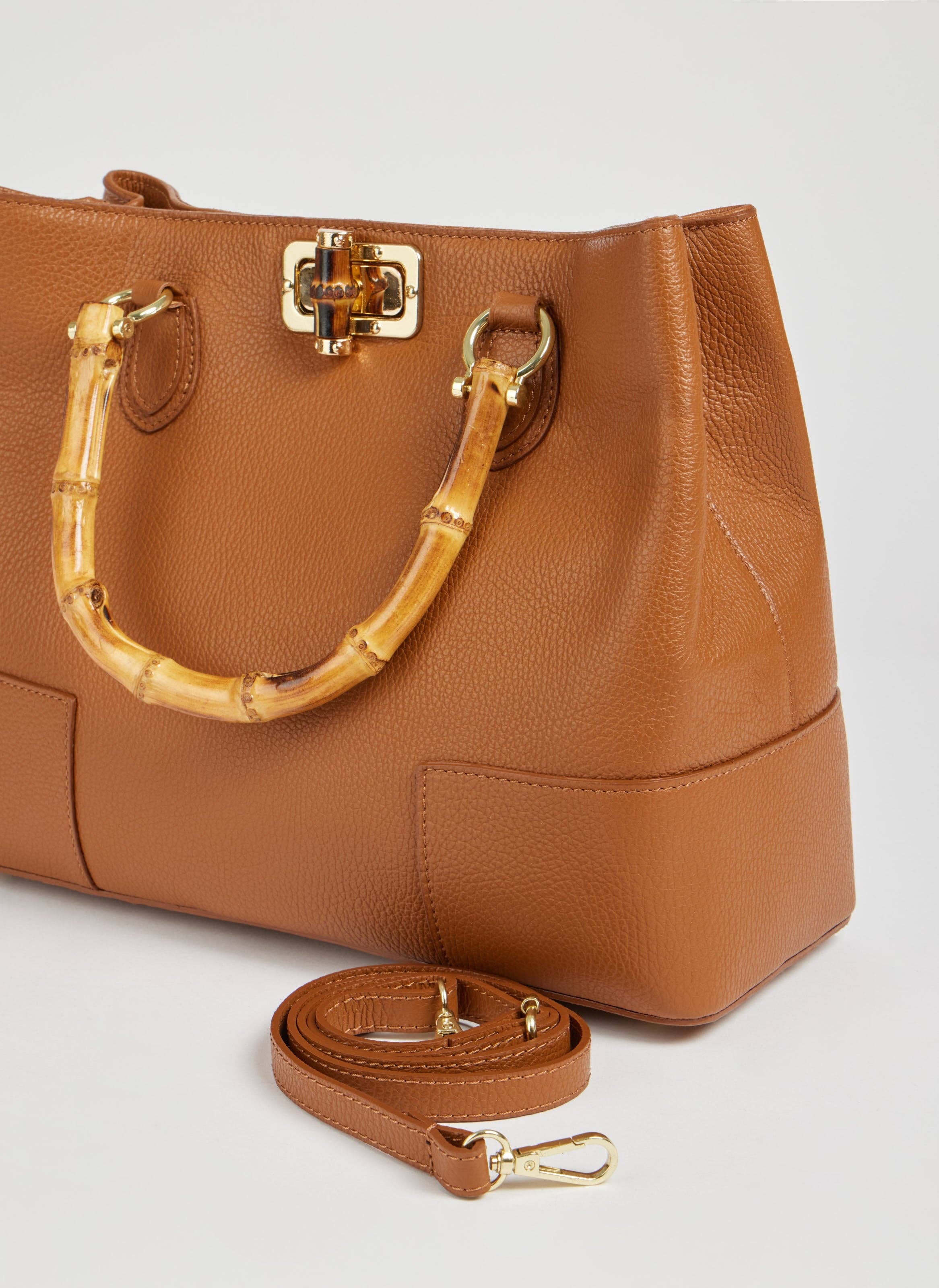 Voemièn - Vente Sac à main avec poignée sur le dessus – femme - Sac Bamboo Babe en cuir Tan Dollar4