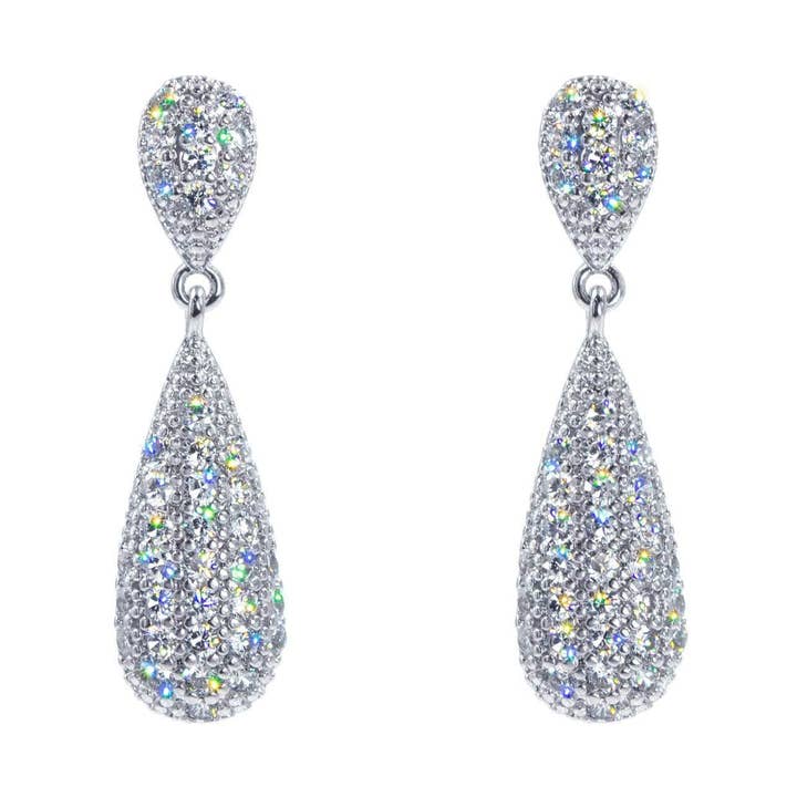 #17456 - Silver Raindrop Elegance Pavé Teardrop Earrings - 1.25" for wholesale by Bridal Store Jewelry