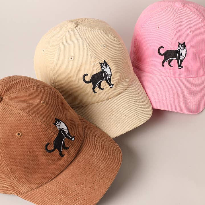 Fashion City - Vente Casquette de baseball – unisexe - Casquette baseball en velours côtelé brodée chat smoking12