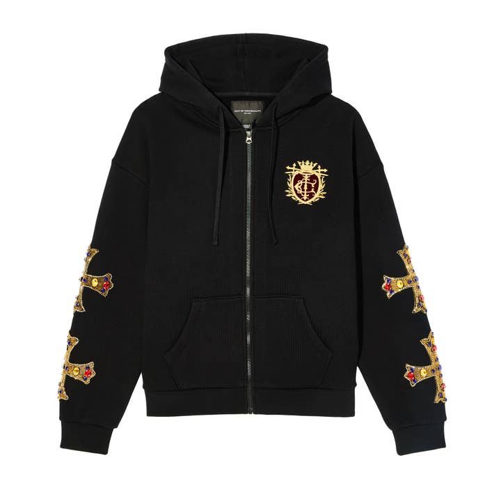 Cult's Zip Novelty Hoody "Family Crest" in Black for wholesale by Cult of Individuality