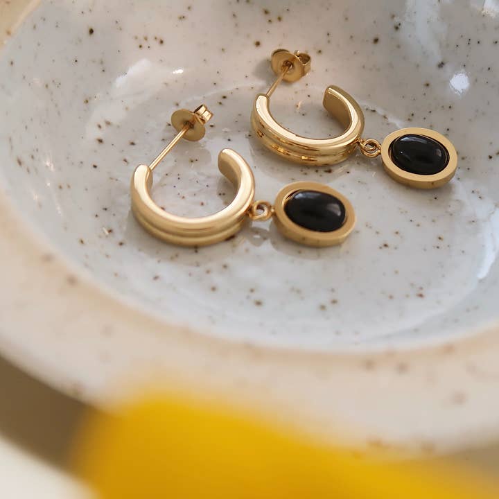 Furano Studio - Wholesale Dangle Earrings - Black Onyx Gemstone Drop Earring, Agate Dangle Earring2