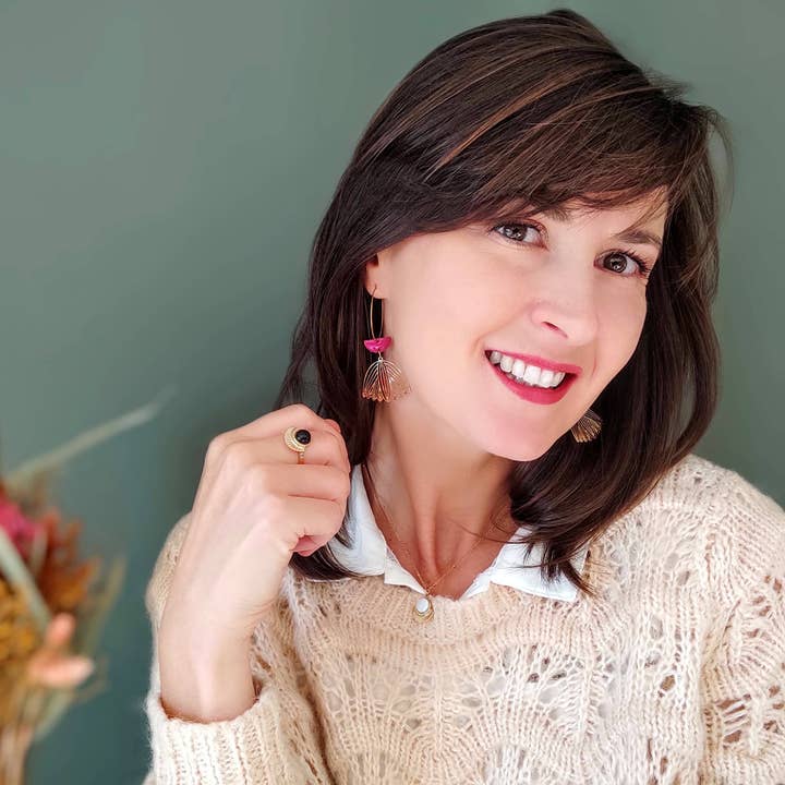 Sophie Bijoux - Wholesale Dangle Earrings - La Malicieuse fuchsia half-moon creole earrings5