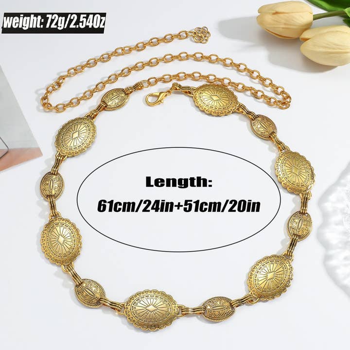 Tourtiwi - Wholesale Belt - Women's - Boho - Style Engraved Disc Metal Waist Chains 1