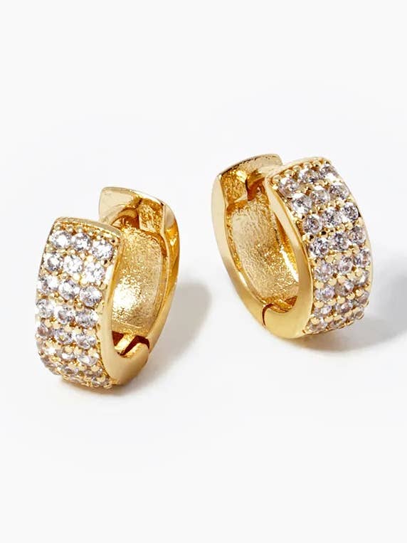 18K Gold Dipped Cz Pave 10Mm Bold Huggie Hoop Earrings for wholesale by Wild Honey