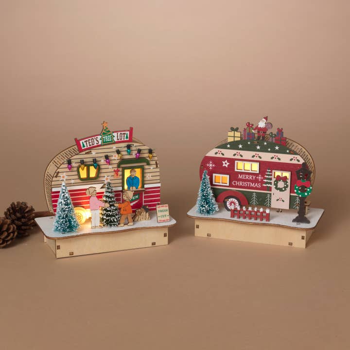 Gerson Christmas 5.75"L B/O Lighted Laser Cut Wood Village w for wholesale by The Gerson Companies