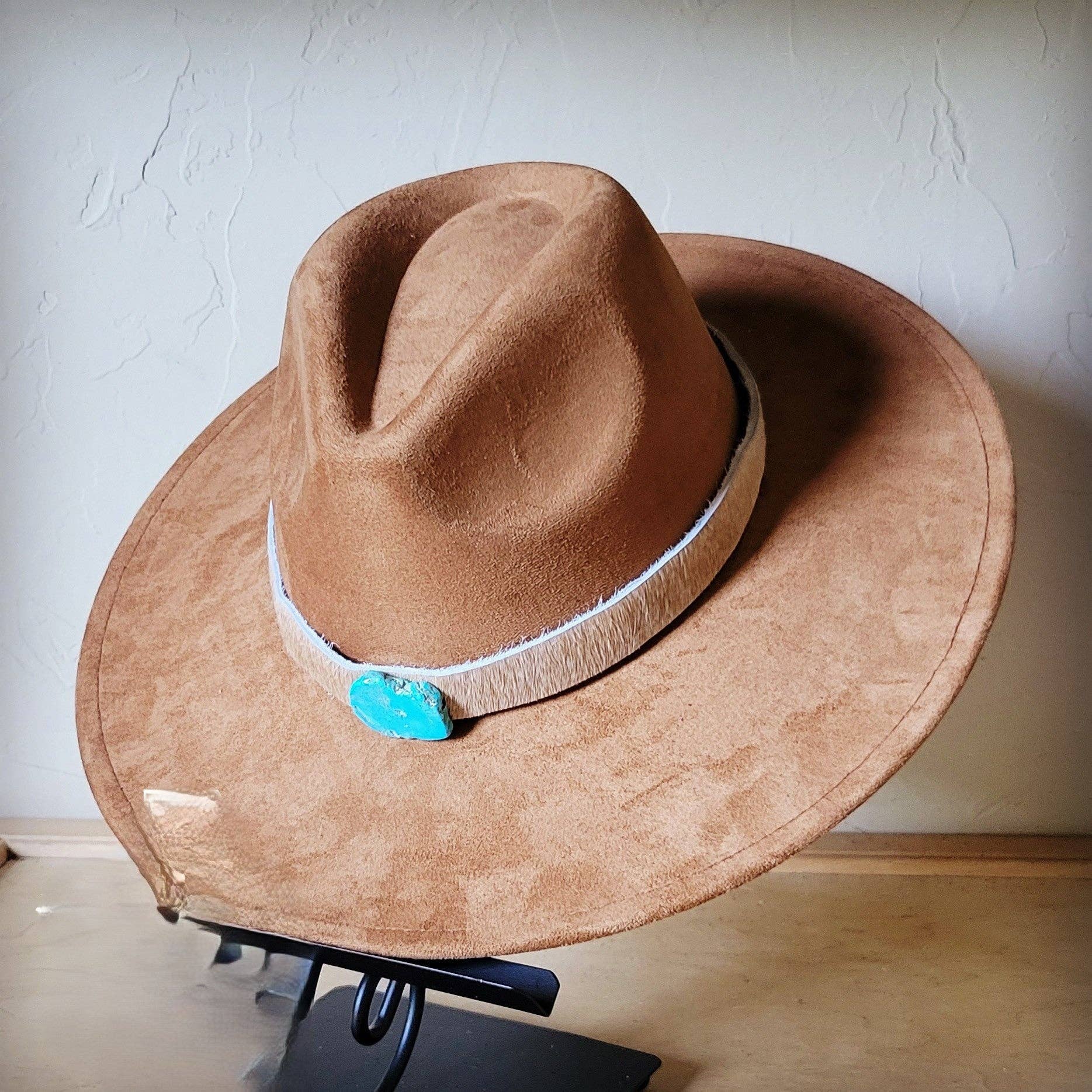 The Jewelry Junkie - Wholesale Fedora - Women's - Tan Hide w/ Turquoise Slab Leather Band + Choice of Boho Hat 985t2