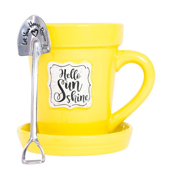 Mug en pot de fleurs jaune avec Écriture - Hello Sunshine pour la vente par Divinity Boutique