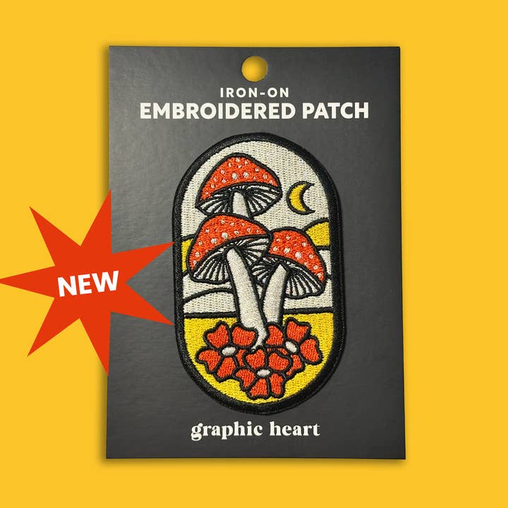 Moonlit Mushrooms - 100% Embroidered Iron on Patch for wholesale by Graphic Heart